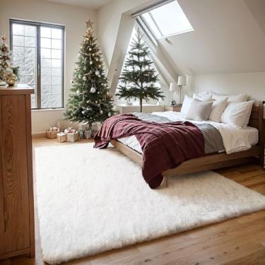 Imagem de Poboton Lavável na máquina, tapetes atualizados 20 x 25 cm para sala de estar, tapete grande, tapete de área branca, tapete macio felpudo fofo, tapete antiderrapante para quarto, quarto de bebê,