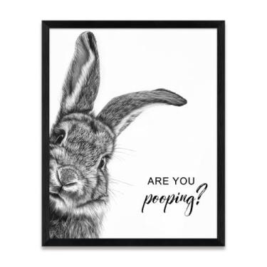 Imagem de Yidepot Arte de parede para decoração de banheiro - decoração de coelho impressões de coelhos moderno engraçado banheiro artork para casa quarto emoldurado 30 x 38 cm