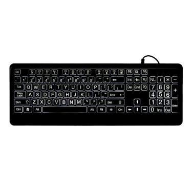 Imagem de Teclado com Letras Grandes e Aro de Fio Abaixo Grossas Silencioso Iluminado 104 Teclas para Idosos Pessoas Visão Deficiente ou Problemas