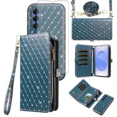 Imagem de Capa de celular para Samsung Galaxy S25 Plus S25+ 5G carteira com zíper capa celular com protetor de tela transversal alça alça flip glitter compartimento para cartão S25Plus 25S + S 25 25+ SM-S936U