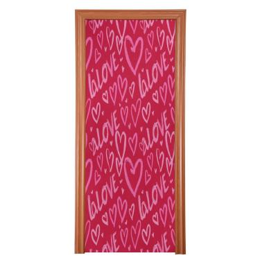 Imagem de ATTX Capa de porta frontal em formato de coração - Decoração de férias de tecido elástico lavável para festas, casa, decoração de porta da frente, 806 x 98 polegadas (806)