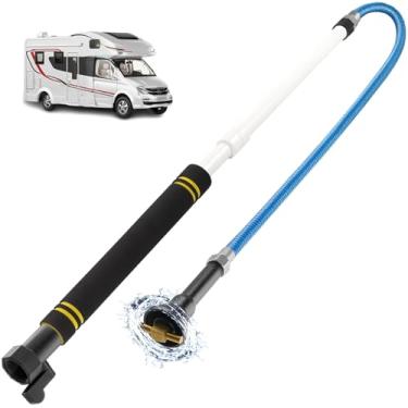 Imagem de Frebuta Varinha de limpeza de tanque preta, mangueira de aço inoxidável 304 com pulverizador de limpeza rotativo flexível para vaso sanitário RV RV tanque de água preto e jardim