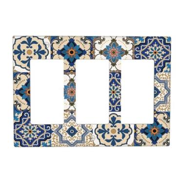 Imagem de Naiqadnehz Capas para interruptores de luz mandala, azulejo decorativo, azulejo marroquino, 3 gangues, balancim elétrico, GFCI, placa decorativa de parede para decoração de quarto e sala de estar