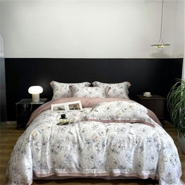 Imagem de Conjunto de cama com estampa de rosas, macio e sedoso ao toque, ideal para o verão. Inclui capa de edredom, lençol e lençol de baixo. Tamanho 1,8 MBed (estilo 5).