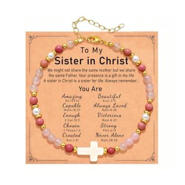 Imagem de Embtrem Pulseira de cruz cristã para mulheres, confirmação de batismo, Páscoa, religiosa, presente para amigos, filha, mãe, irmã em Cristo, aniversário, Large, Sem Pedra Preciosa