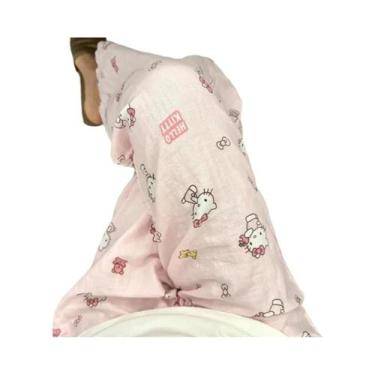 Imagem de Calças De Pijama Kawaii De Perna Larga Sanrio Hello Kitty Cintura Alta