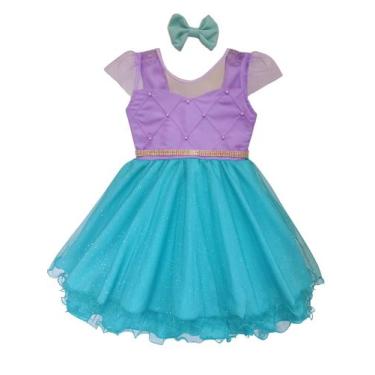 Imagem de Vestido Infantil Sereia Princesa Ariel De Luxo Festa - Jeito De Menina