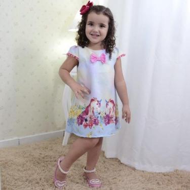 Imagem de Vestido festa infantil unicórnios laço rosa  tubinho trapézio - Modern