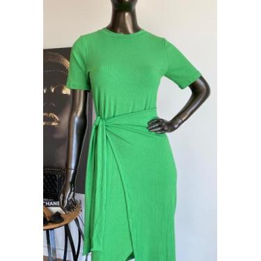 Imagem de Vestido Canelado Maike Feminino Lamour, PP, Verde limão