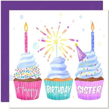 Imagem de Sister Birthday Card for Women Cute Cupcake Birthday Cards for Sister Sis
