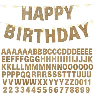 Imagem de TaoBary 112 peças, kit de letras faça você mesmo, com glitter, letras personalizáveis, inclui 107 letras e números, 3 cordas e 2 agulhas para decoração de aniversário, Halloween, Natal, casamento, dia