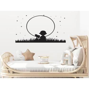 Imagem de adesivo de parede quarto sala snoopy luar paisagem decoração minimalis