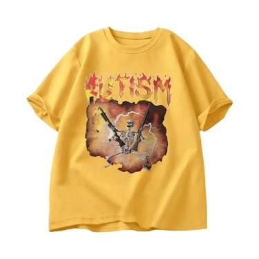 Imagem de Camiseta Gráfica Engraçada De Esqueleto Para Mulheres Autistas, Estilo