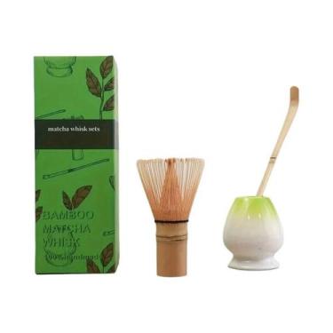 Imagem de Conjunto De Matcha De Bambu 3 Peças: Batedor De Cerâmica, Colher De Ch