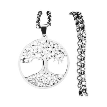 Imagem de Colar Longo Masculino Em Aço Inoxidável Preto 2023 Com Pingente Árvore