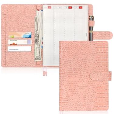 Imagem de SKLENICE Capa de caderno de couro PU rosa para planejador de diário A5, capa de caderno de viagem com laço para caneta, compartimentos para cartões, fivela magnética A5, jaqueta para cadernos
