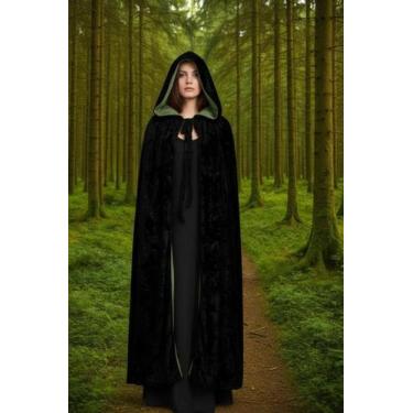 Imagem de Capa medieval Veludo unisex preto com verde dupla - Princesa Urbana