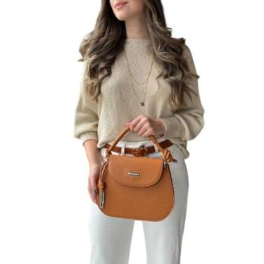 Imagem de Bolsa Feminina Transversal Alça em Corda Caramelo Bag de Mão Tiracolo Couro Sintético Look Moderno Sofisticado
