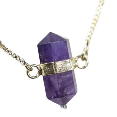 Imagem de Colar Pedra Ametista Micro Bi Ponta Natural Envolto Dourado - Cristais