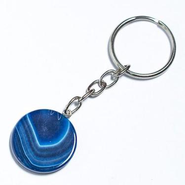 Imagem de Chaveiro Disco Agata Azul 24mm Pedra Natural Prateado - CristaisdeCurv