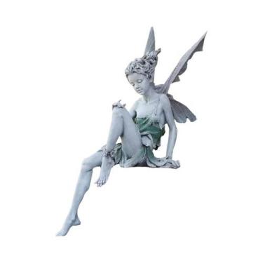 Imagem de Estátua De Anjo Fada Tocando Flauta Em Resina, Escultura De Jardim, De