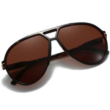Imagem de Hanj Óculos de sol femininos masculinos, vintage, retrô, aviador, óculos de sol modernos, grandes, clássicos dos anos 70, Armação de tartaruga com lente marrom