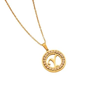 Imagem de TINCOLIA Colar redondo de aço inoxidável com 26 letras incrustadas em diamante, corrente simples e exclusiva em forma de O