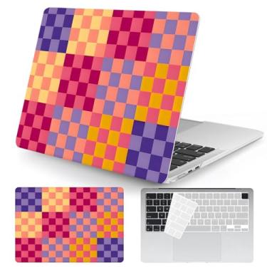 Imagem de Seorsok Compatível com a nova capa para MacBook Air de 13,5 polegadas M4 M3 M2 2025 2024-2022 versão A3240 A2681 A3113 Touch ID, capa rígida de plástico retrô colorida com capa de teclado, xadrez fofo