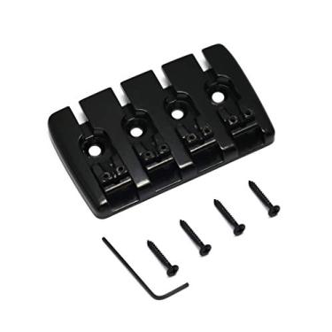 Imagem de Rubatone Selas ajustáveis de 4 cordas Bass Bridge Tailpiece Top Load com parafusos para baixo elétrico Jazz Bass P peças pretas.