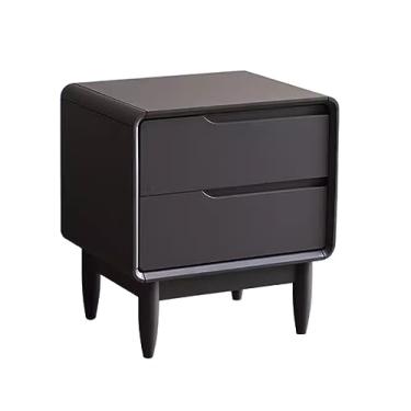 Imagem de Mesa de cabeceira, quarto, mesa de cabeceira de madeira, gaveta dupla, grande capacidade, mesa de cabeceira, quarto (cinza)