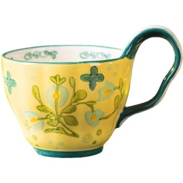 Imagem de Moqidadii Tigela de sopa de cerâmica de 740 ml com alça – Tigela de cerâmica floral feita à mão para cereais e ramen – Tigela decorativa grande para micro-ondas e lava-louças para uso diário ou