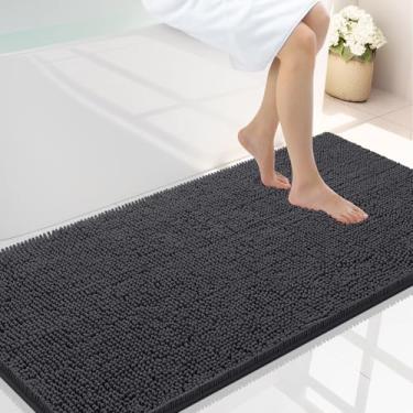 Imagem de Smiry Tapetes de banheiro luxuosos de chenille 114 x 68 cm, tapete de banho felpudo extra macio e absorvente, lavável na máquina, tapete de pelúcia antiderrapante para banheira, chuveiro e piso