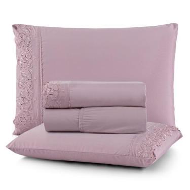 Imagem de Jogo Cama king Cherry Bordado Inglês 4pç 100% Poliéster - Malva - Lill