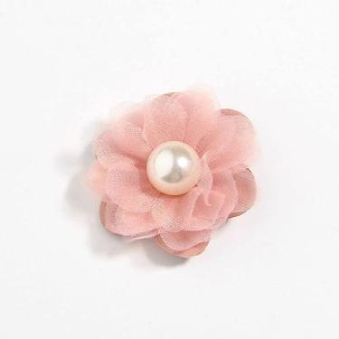 Imagem de 10 peças, 4,2 cm, 4,1 cm, mini tecido de chiffon com acabamento de renda, flores e vestido de pérola, véu de cabelo para noiva, pêssego