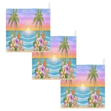 Imagem de STAYTOP Conjunto de 5 panos de lavagem Sunset Beach, panos de rosto de algodão, toalhas de dedo altamente absorventes e macias