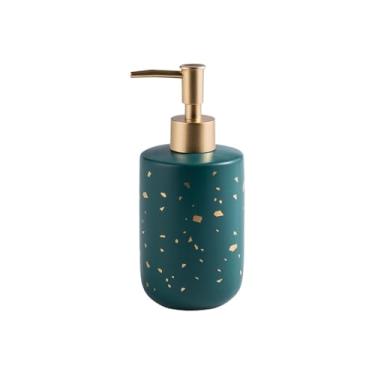 Imagem de Dispensador de sabão redondo de cerâmica para banheiro de 380 ml com bomba de gel de banho loção prensa garrafa de líquido (verde)