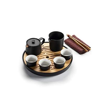 Imagem de Conjunto de chá de cerâmica conjuntos de chá chineses incluindo bule de chá, xícaras de chá, bandeja de chá de bambu, toalha de chá, pacote de presente, máquina de chá tradicional, conjunto de bule de