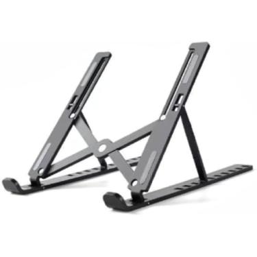 Imagem de Suporte de laptop de tamanho grande, suporte ergonômico preto para mesa, suporte de liga de alumínio resistente para melhor ventilação e alívio da dor no pescoço