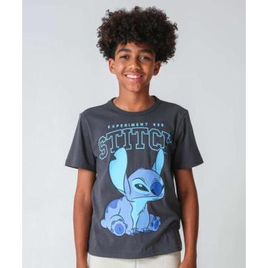 Imagem de Camiseta Juvenil Manga Curta Stitch Disney Tam 10 a 16-76124, Cinza, 1