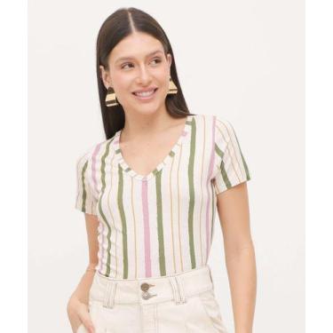 Imagem de Blusa Feminina Listrada Manga Curta Marisa-00020, Off white, M