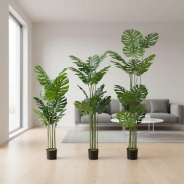 Imagem de 3 Costela de Adão Planta Artificial Para Decoração Com 180/160/120m, Planta Artificial Realista, Decoração de Casa (com Vaso de Apoio),Paisagismo e Decoradores