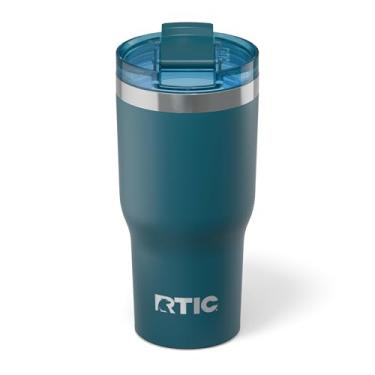Imagem de RTIC Copo essencial de 590 ml com tampa, revestido de cerâmica, isolado, aço inoxidável, metal, isolamento a vácuo de parede dupla, copo de viagem para café gelado, chá, bebida quente e fria, marinha