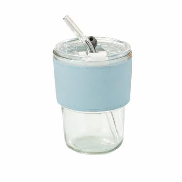 Imagem de Coolcapis Copo de água de 368,5 g, canecas de café de vidro com canudo e tampa (1 peça azul)