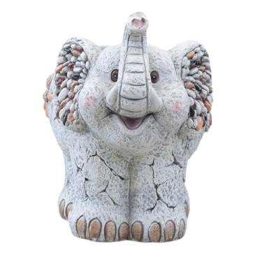 Imagem de YXCQHZM Figuras de decoração de animais de resina elefante vaso de flores decoração plantas vasos de flores estátua de decoração de jardim para decoração de casa (cinza)