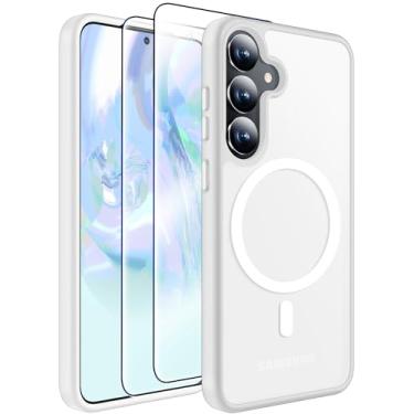 Imagem de MOZOTER Capa magnética para Samsung Galaxy S25, [compatível com MagSafe] [teste de queda de grau militar] Capa de telefone transparente fosca traseira fina à prova de choque (transparente)