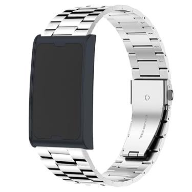 Imagem de Lamshaw Compatível com pulseiras Amazfit Helio, pulseiras de substituição de aço inoxidável de liberação rápida compatíveis com Amazfit Helio Fitness Tracker pulseira (prata)