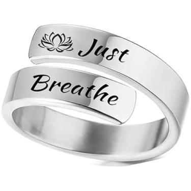 Imagem de KOFISNI Just Breathe Anel feminino de aço inoxidável espiral torcido vintage curativo usado para aliviar a ansiedade, joia inspiradora para presente de amizade, Metal, Sem pedra preciosa