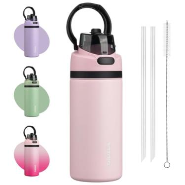 Imagem de BJPKPK Garrafa de água isolada de 500 ml com tampa de bico de canudo 2-1, garrafas de água de metal de aço inoxidável com alça de transporte, livre de BPA, à prova de vazamento, cabe no suporte de