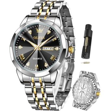 Imagem de OLEVS Relógios masculinos com diamante para negócios, analógico, quartzo, aço inoxidável, à prova d'água, luminoso, data, perfume, relógio de pulso luxuoso, moderno, 9931X-preto, 9931X-black, relógio