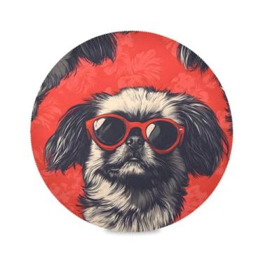 Imagem de STAYTOP Jogo americano redondo para cães usando óculos de sol legais 6 peças, tapetes de mesa antiderrapantes fáceis de limpar para casa, cozinha, churrasco, festa, decoração de mesa